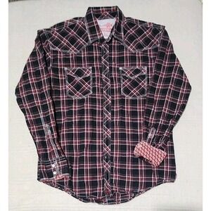 Wrangler 20x Competition Advanced Comfort Red Black Pearl Snap Plaid Shirt Sz L